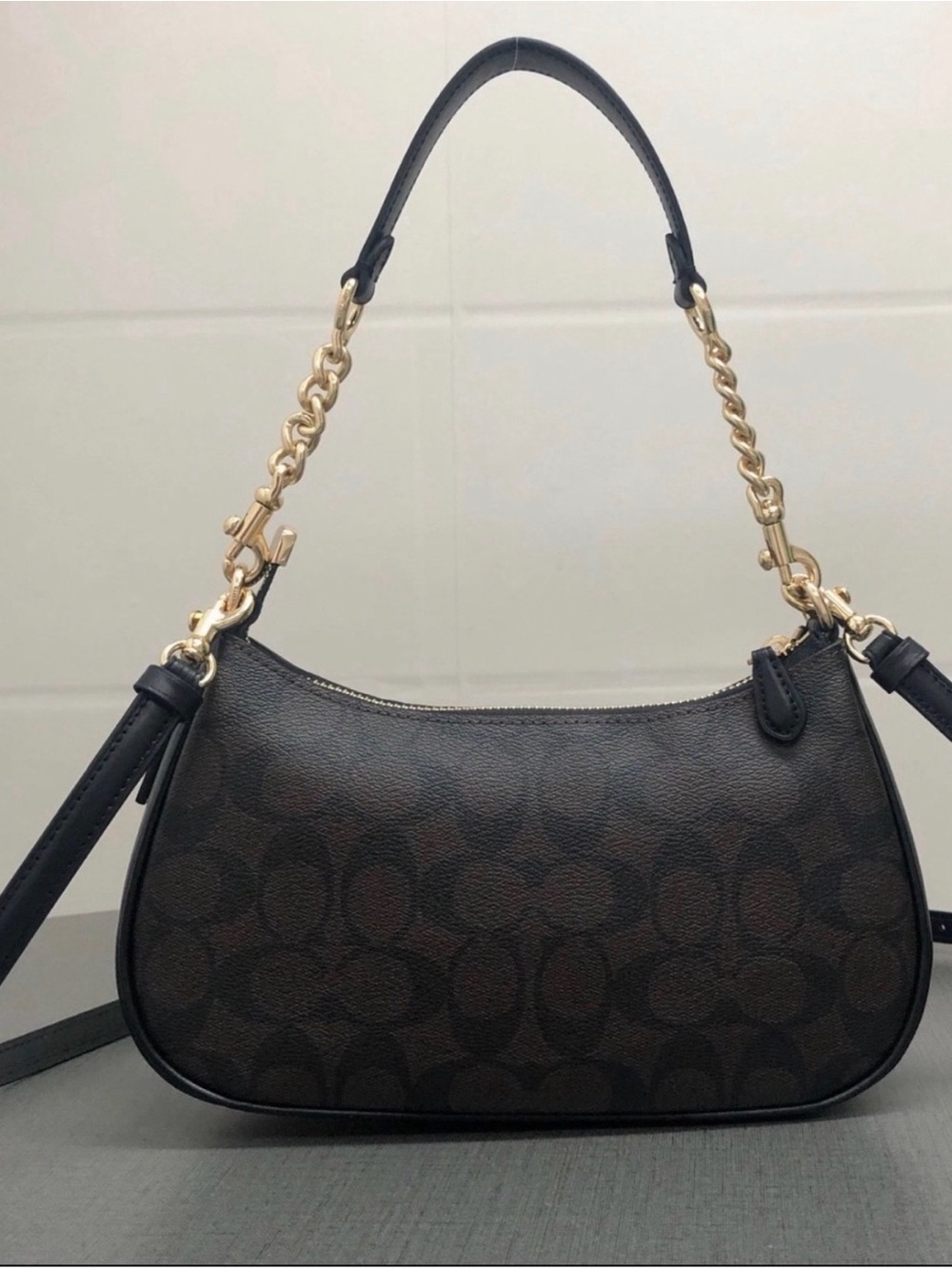 Coach Dark Brown Signature Canvas Shoulder Bag with Gold Hardware - Picture 2 of 8